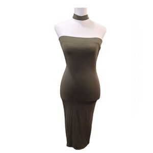 Strapless Olive Bodycon Maxi Dress